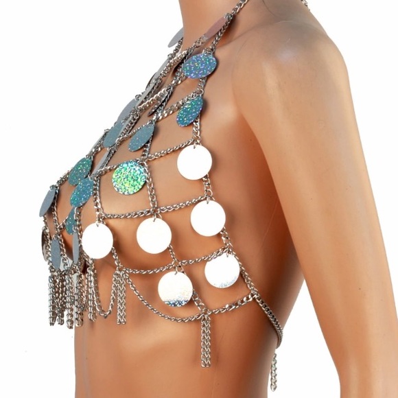 Sequin crop top rave festival harness mermaid - Picture 3 of 8